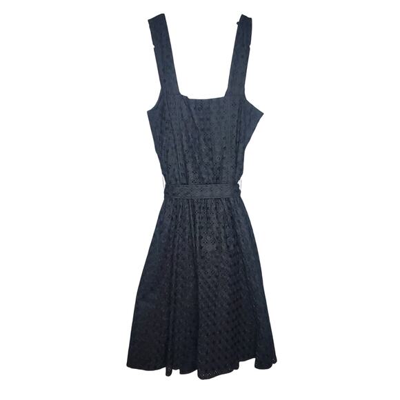 Nanette Lepore Black Bustier Eyelet Lace Dress Women's Size 10 Black Midi A-Line - Picture 7 of 16